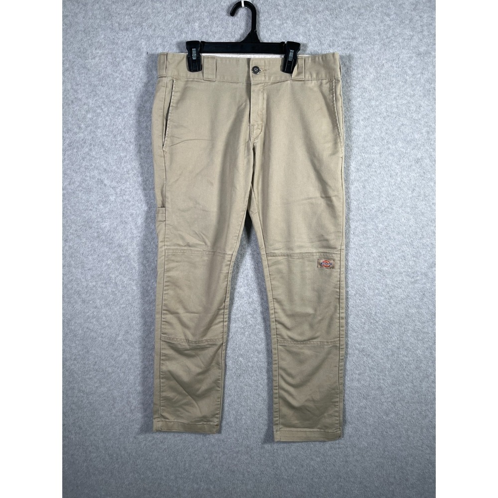 Dickies Skinny Straight Pants Mens 31x30 Khaki Cotton‎ Stretch Workwear Rugged